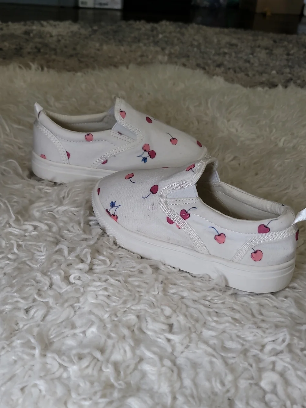 GAP White Slip-On Kids Sneakers with Pink Cherry Print